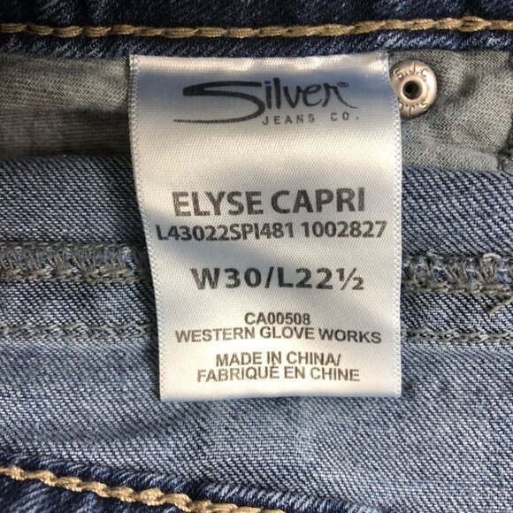Silver Jeans Co. Elyse Capri W30/L22.5 Mid-Rise Slim Fit Distressed Blue Jeans - Picture 4 of 12